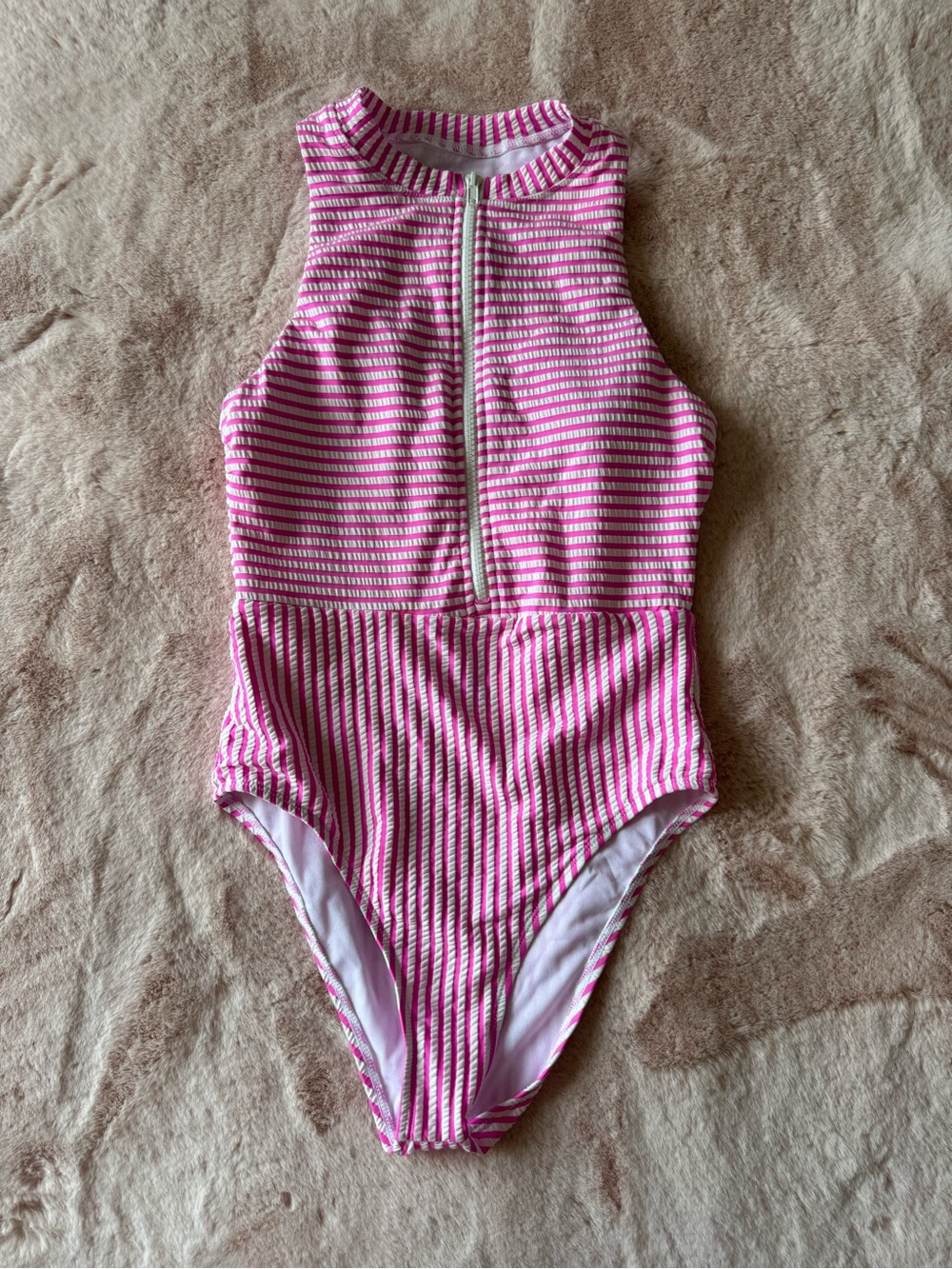 NWT Splendid Pink & White Striped Seersucker One Piece Swimsuit Size Small